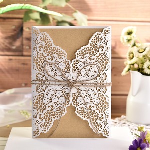 Carte de vœux de fête avec <span class=keywords><strong>dentelle</strong></span> dorée, invitation de <span class=keywords><strong>mariage</strong></span> en papier kraft, corde de jute, carte d'invitation de <span class=keywords><strong>mariage</strong></span>, papier brun, découpe au <span class=keywords><strong>laser</strong></span> - Product Image 4