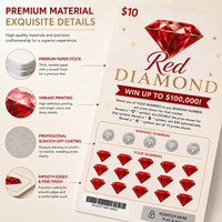 Billets de loterie à gratter personnalisés à prix d'usine OEM, impression numérique, hologramme anti-contrefaçon, carte de loterie en papier avec gemme rouge