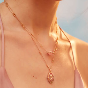 Collar con Colgante en Forma de Corazón de Cuarzo Rosa, Chapado en Rodio y Oro, Joyería de Fábrica para Mujer, para Bodas y Fiestas - Product Image 5