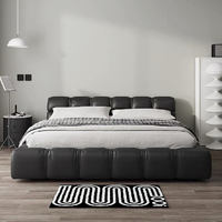 Lit moderne haut de gamme réglable et confortable avec revêtement en cuir et cadre en bois, tailles Queen/King, avec fonctions de rangement