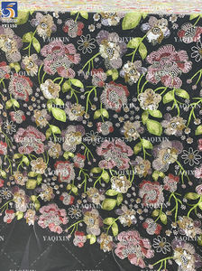 YX1150 고급스러운 스타일의 화려한 꽃무늬 비즈 자수 튤 원단, 스팽글 튤 패션 드레스 원단 (여성용) - Product Image 4