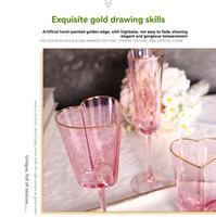 Nuevo Juego de Copas y Platos de Vino en Forma de Corazón de Vidrio Rosa Dorado con Diseño Martillado 280ml/150ml/270ml Moderno Ecológico para Bodas JNSM