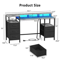 Bureau de jeu en forme de L avec grain de marbre, support pour écran + station de charge et tiroirs