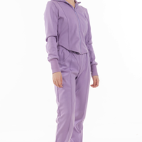 Ensemble de survêtement 2 pièces pour femme, sweat à capuche court zippé et pantalon de jogging avec détails de couture, fabrication directe usine OEM ODM sur mesure