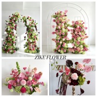 Arche florale artificielle de luxe bleu et blanc, arrangement de fleurs en soie pour mariage, décoration de toile de fond pour événements de mariage en gros