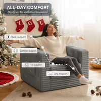 Welnow Modernes Design Klappbares Schlafsofa Ottoman 2-in-1 Knochenloses Sofa Dunkelgrau mit Seitentasche Tragegriff Abnehmbar Waschbar