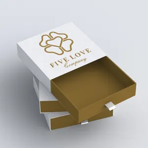 Tiroir de rangement pour bijoux en carton rigide recyclable imprimé de logo personnalisé écologique style papier cadeau coulissant