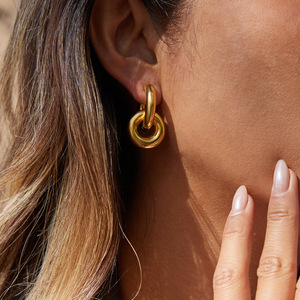 Geometric Double <b>Hoop</b> <b>Earrings</b> Stainless Steel Gold <b>Silver</b> Combination Fashion Jewelry For Women - Product Image 3