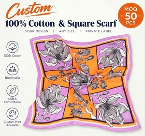 Pañuelo Cuadrado Personalizado 100% Algodón con Estampado Floral, Pañuelo para la Cabeza, Tela Suave y Transpirable para Uso Diario - Product Image 1