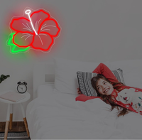 Enseigne néon Hibiscus, lumière LED en forme de fleur d'hibiscus, décoration florale hawaïenne |   Mur de fleurs tropicales à intensité variable alimenté par USB