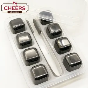 Whiskey Stones Black Edition Gift Set Van 8 Rvs Herbruikbare Ijsblokjes, chilling Rocks Inclusief Siliconen Tip Tang, Lade