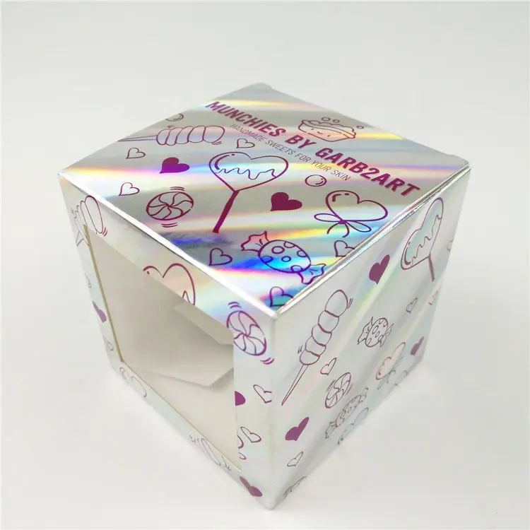 광택 마감 표면 홀로그램 종이 시니 디스플레이 박스 투명 창 및 로고 인쇄 종이 호일 상자가있는 작은 케이스