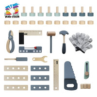 Ensemble d'outils en bois Magicolor pour enfants avec outils de jeu d'imitation, gants de sécurité, certifié EN71, poste de travail DIY pour tout-petits W03D246