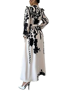 Abito autunnale da donna che abbraccia abito Casual antirughe con motivo floreale a maniche lunghe a mezza lunghezza e vita - Product Image 4