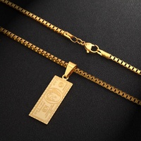 Collier chaîne en boîte avec pendentif en forme de billet de un million de dollars en or 18 carats, style streetwear tendance 2021, bijoux en acier inoxydable