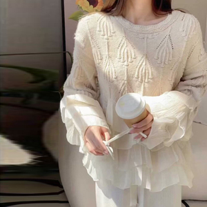 Maglione in Chiffon di <span class=keywords><strong>pizzo</strong></span> bianco <span class=keywords><strong>con</strong></span> fiore personalizzato manica lunga girocollo da donna - Product Image 6