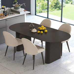 Moderno semplice crema tavolo da pranzo <span class=keywords><strong>Set</strong></span> nero ardesia rettangolare pannello di legno sedia ovale combinazione per la piccola casa isola di metallo - Product Image 6