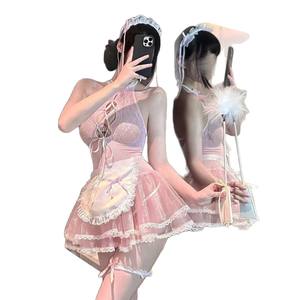 Сексуальный костюм горничной из полиэстера с прозрачными элементами, соблазнительное кружевное тонкое белье, пижама с вырезами, пикантная пижама из ткани добби - Product Image 5