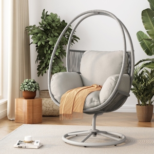Wholesale Modern 360 Swivel Outdoor <b>Egg</b> Swing Chair Factory Direct Rattan Patio Hanging Chair Waterproof Cushion for Garden - Product Image 3