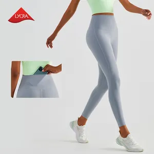En iyi Lycra yüksek bel şeftali kalça popo kaldırma sıcak seksi Yoga tayt ile geri cep egzersiz spor spor sıkı pantolon kadınlar için
