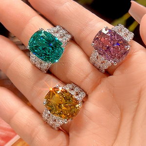 Nouvelle bague haut de gamme 2025 en cuivre plaqué or, imitation saphir vert, taille nid d'oiseau, haute qualité, pour femme, 12*16 - Product Image 3