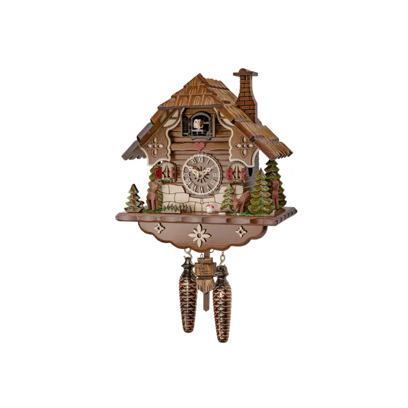 Sıcak satış almanya'da yapılan el yapımı guguklu saat orman ve geyik ile müzik ev dekorasyon için