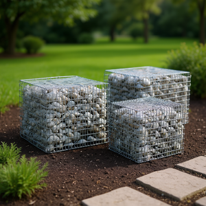 Paniers gabions en fer galvanisé argenté, lot de 3, pour aménagement paysager, pierre, design industriel - Product Image 2