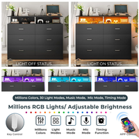 Commode noire pour chambre à coucher avec 6 tiroirs Commodes et coffres à tiroirs avec design en colonne Chambre à coucher moderne Commode large à LED