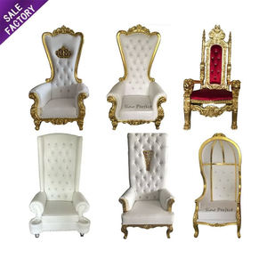 Chaises de trône royales de luxe haut de gamme pour roi et reine, dossier haut, moins chères, dorées, chaise de mariage royale de luxe pour le marié et la mariée - Product Image 3