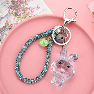Fashion Polygon Cute clear Acrylic Plastic Key Chains Crystal Keychain Ring Color Glass Rabbit Key Chain