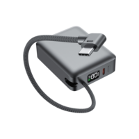 Chargeur portable cubique rapide PD 22,5W 10000mah avec câble Type-C intégré pour appareils électroniques et téléphones mobiles