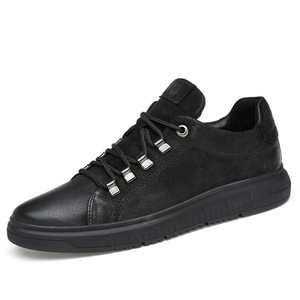 Custom OEM Genuine Leather <b>Sneakers</b> Men Big Size <b>Black</b> Casual Best Trendy Shoes Real Leather Skateboarding Shoes - Product Image 2