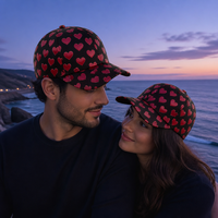 Casquette de baseball personnalisée avec logo imprimé cœur rouge, chapeau assorti pour couple, streetwear structuré 6 panneaux en coton, chapeau de mode pour l'extérieur