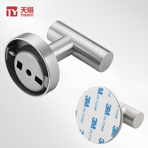 TIANYI Wholesale No Drill Brushed Stainless Steel Hook Self Adhesive Square Hanger For Towel Robe Coat And Clothes Wall Storage - Product Image 4