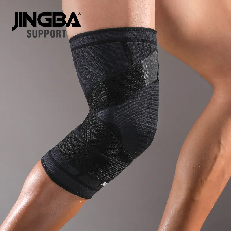 Jingbasupport joelho com suporte de compressão, joelheira ajustável de nylon 2167, para basquete, bandagem para joelho
