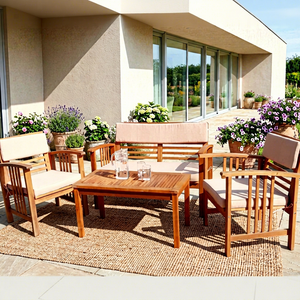 Ensemble de canapés en teck moderne et luxueux, écologique, imperméable, avec protection UV, pour une utilisation en extérieur et en intérieur, adapté aux villas, meubles de jardin - Product Image 1