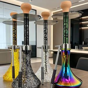 Juego de Cachimba Decorativo con Base de Metal y Vidrio, Pipa para Fumar con Asa y Tubo para Salón o Bar - Product Image 4