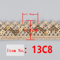 Ruban en dentelle brodée avec des paillettes jaunes dorées, appliqué en dentelle cordonnée, bordure en dentelle, code-barres pour les costumes ethniques, vêtements de scène