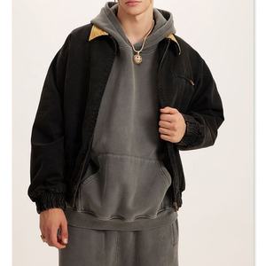 Veste vintage zippée en toile épaisse personnalisée avec logo, style streetwear punk de luxe pour hommes - Product Image 3