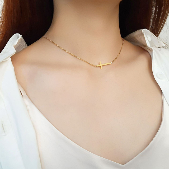 Women & Men's Religious Style Stainless Steel Cross Pendant Necklace Silver & Gold Cable Chain for Wedding & Engagement Gifts