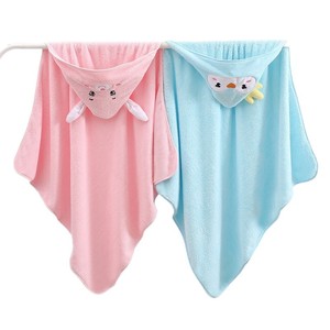 Serviette de bain pour enfants à capuche style cape en polaire corail, portable, 80x80cm 105x105cm, pour usage domestique - Product Image 4