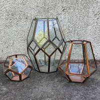 Terrarium en verre géométrique noir fait main, petit pot de fleurs en forme de pentagone pour plantes succulentes, décoration de table, terrarium