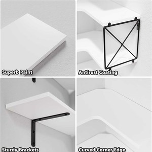 Estantes de vidrio flotantes de 5 niveles blancos para almacenamiento <span class=keywords><strong>en</strong></span> pared, estantes de esquina versátiles para dormitorio, sala de estar, <span class=keywords><strong>escalera</strong></span>, comedor, Escuela/Hotel - Product Image 4