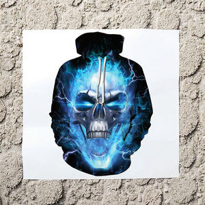 Venta al por mayor de los hombres de alta calidad 100% algodón impreso Logo Sudadera con capucha patrón de calavera cordón largo para deportes Fitness primavera con capucha - Product Image 2