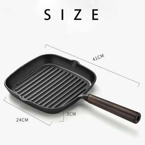 Eco-Friendly Cast Iron Steak Skillet with Wooden Handle Nonstick Square <strong>Grill</strong> <strong>Pans</strong> Classic Design Cast Iron Frying <strong>Pan</strong> - Product Image 3