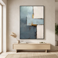 Peinture sur toile abstraite texturée 3D moderne, peinte à la main, style minimaliste bleu beige, décoration murale pour la maison, vente en gros d'usine