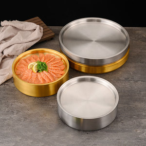 Bandeja Redonda de Acero Inoxidable 304 para Servir Sashimi, Salmón, Mariscos y Sushi, de Grado Comercial - Product Image 1