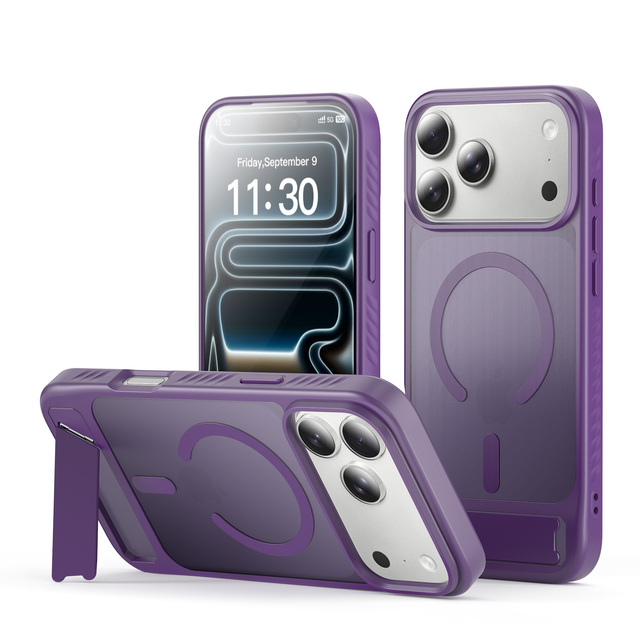 Foldable Magnetic Kickstand Phone Case for iPhone 18 Pro Max TPU PC Shockproof Adjustable Stand Camera Protection Mobile Cover