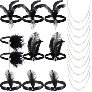 Bandeau à clapet classique des années 1920, serre-tête de carnaval à plumes noires, accessoires à thème de Flapper des années 20, Costume de Style rétro noir