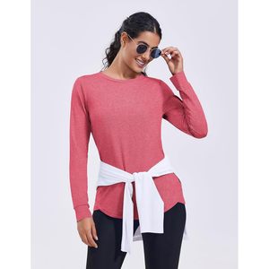 Chemise de randonnée athlétique pour femmes, haut d'entraînement à manches longues, haut de yoga, respirant, séchage rapide, col rond, rouge vif, taille XL - Product Image 6